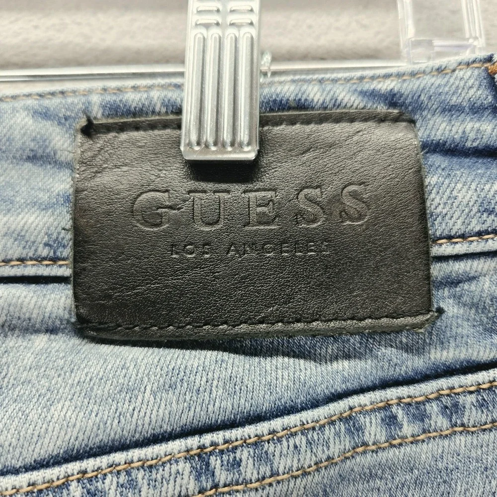 Guess Jeans Mens 31x32 Blue Slim Tapered Stretch Moto Panels Zip Fly Denim